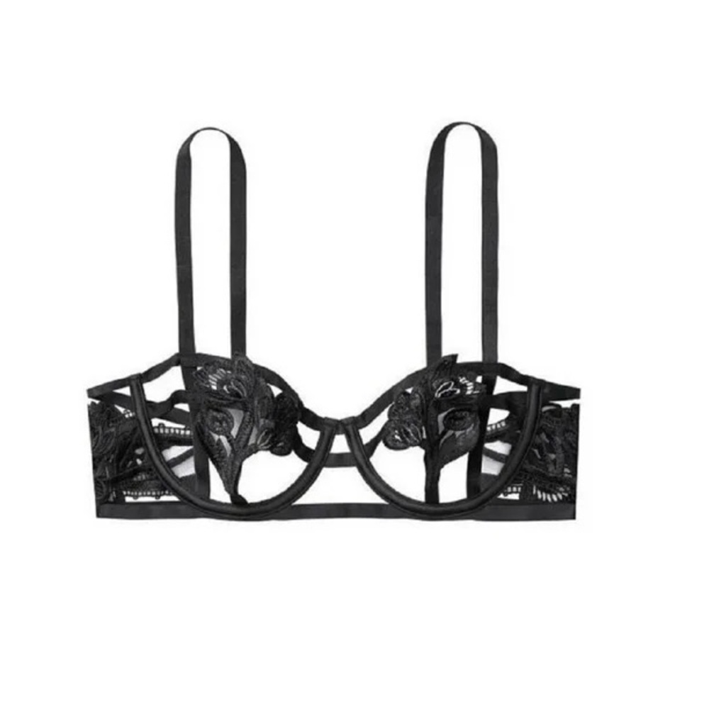 Victoria's Secret Very Sexy Strappy Unlined Balconet Bra Applique Floral 34B